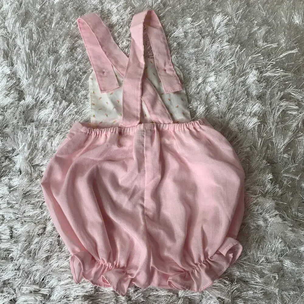 Vintage Pink Overalls Pink Rosebuds Sz 3-6 months